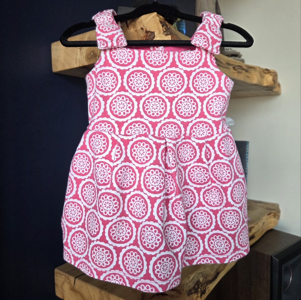 Janie And Jack Sunshine Oasis Printed Pink Dress Size 6 To 12 Months Bow Straps
